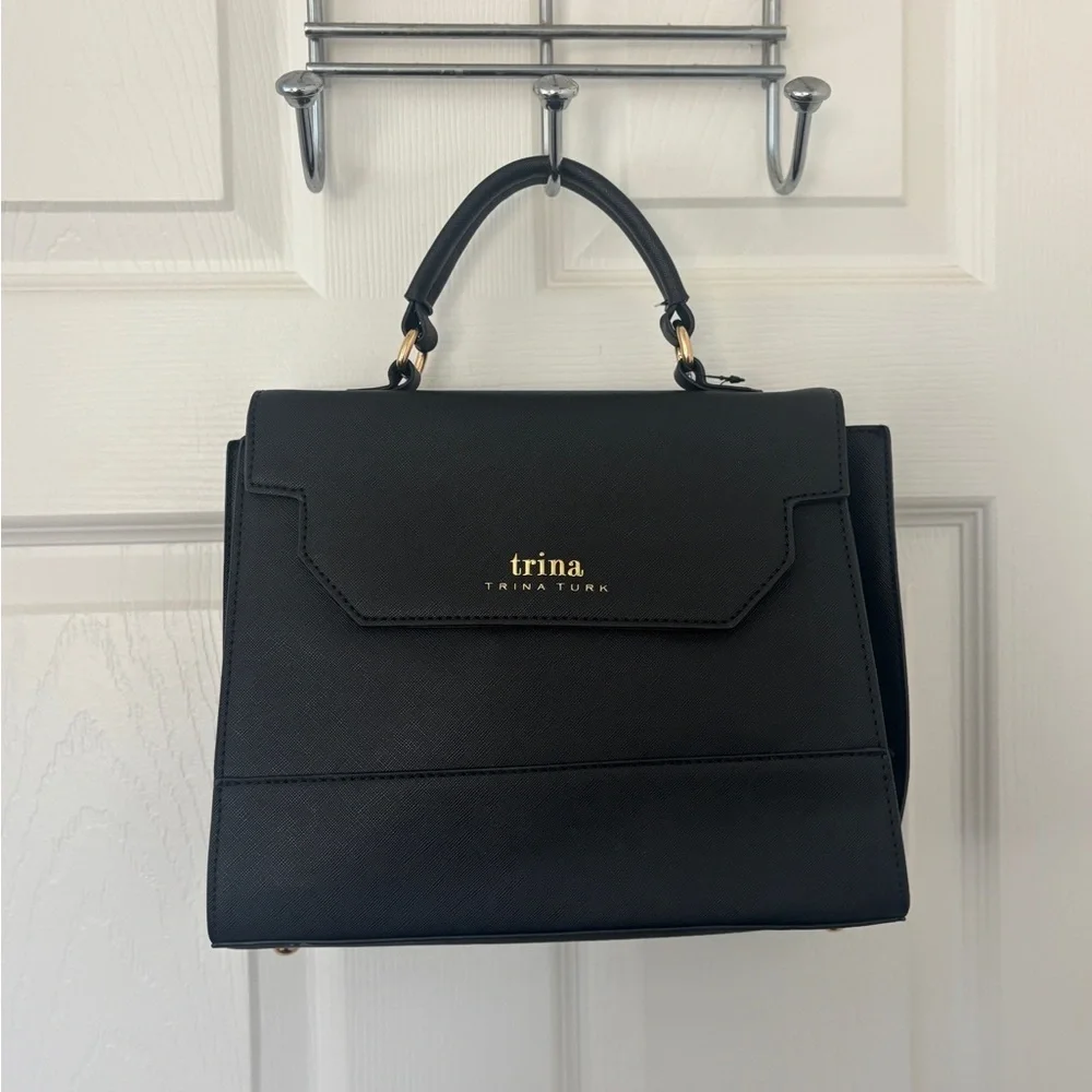 Sleek Sophisticated‎ Trina Turk Black Handbag or Crossbody with Gold Hardware